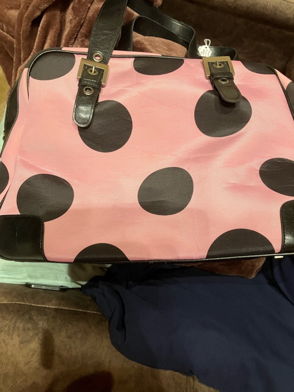 Pink Polka Dot Women's Satchel Bag with Black Accents - Picture 11 of 14